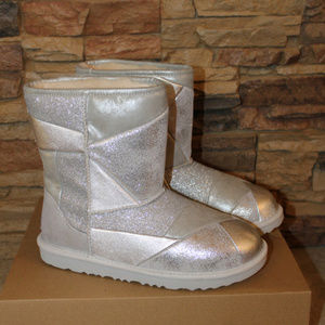 UGG‎ PATCHWORK GIRL'S LEATHER BOOTS NEW! SILVER
